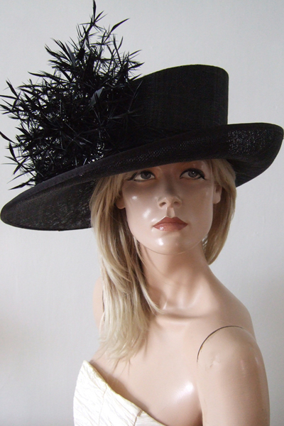 Black Downsweep Hat Hire for Ascot or Other events. Big Black Hat for Royal Ascot 2027. Royal Ascot Hat Rental 2027.