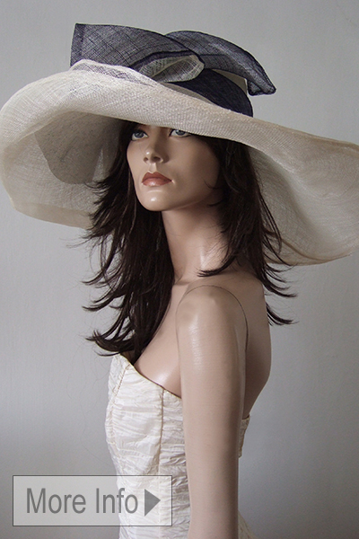 Ivory Navy Big Floppy Hat for the races or Henley Regatta. Hats for Royal Ascot 2026. What to wear for Royal Ascot. London Hat Hire. Ascot Hats