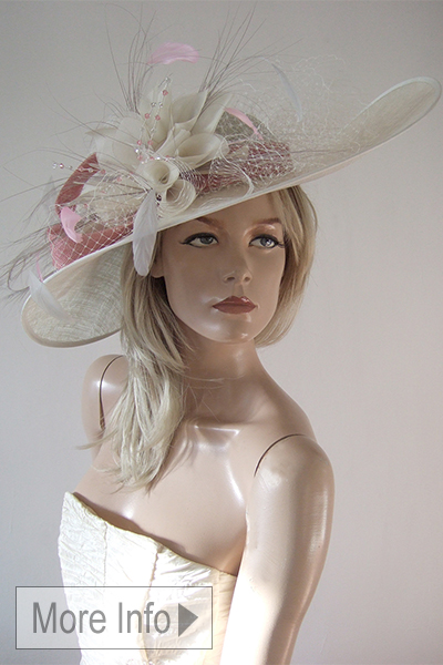 Silver and Dusty Pink Hat for Ascot 2027. Big Hats for Royal Ascot Races 2027. Hats for Henley. Hats for Epsom Races 2027. Dusty Pink Mother of the Bride Hats 2026. Big Mother of the Bride hats 2026. Mother of the Bride Hat Hire 2026.