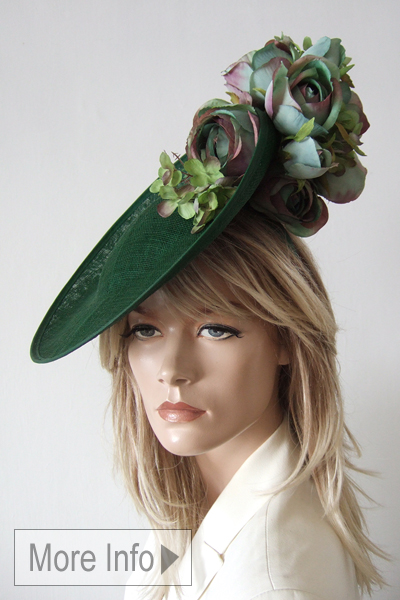 Dark Green Headpiece Hat for Royal Ascot. Best Royal Ascot Hats. Best Hats for Royal Ascot. Dark Green Mother of the Bride Hats. Dark Green Mother of the Bride Saucer Style Hats. Dark Green Fascinator
