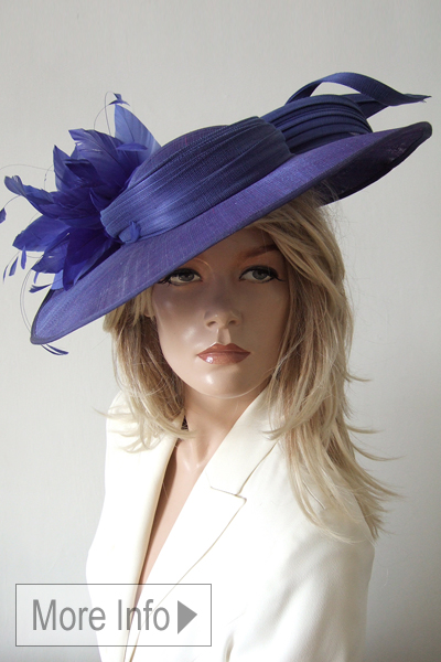 Classic Blue Mother of the Bride Hat, Royal Blue Royal Ascot Hat for Hire. Royal Blue Wedding Hats for Hire. Royal Ascot Hat Hire, Dark Blue Hats for Royal Ascot 2026. www.dress-2-impress.com London Hat Hire