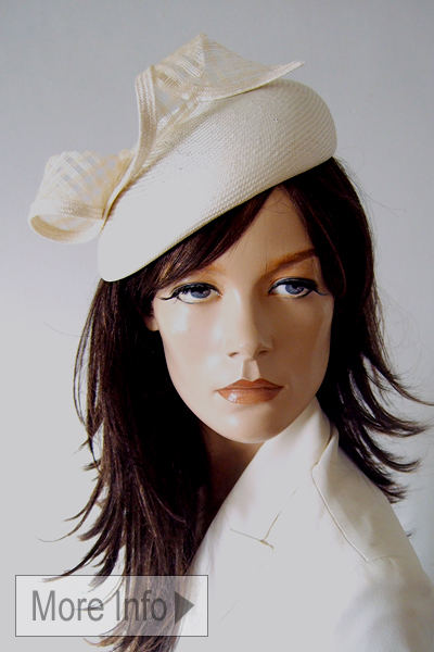 Gina Foster Ivory Beret. Beret Style Hats for Royal Ascot 2026, Royal Ascot Hat Hire. Designer Hats for Royal Ascot. Ivory designer Hat for Hire, Hats for Royal Ascot 2026, Ivory Headpieces for Royal Ascot 2026. Ivory Mother of the Bride Hats 2026.