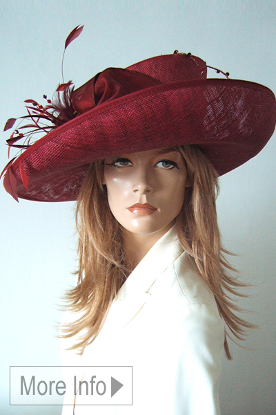 Burgundy Wine Mother of The Bride Hat Hire. Hats for Royal Ascot 2026. Burgundy Wine Mother of the Bride Hat 2026. Burgundy Colour Hat for Royal Ascot 2026. Burgundy Hat for Mother of the Bride 2026. Designer Wedding Hat Hire UK.