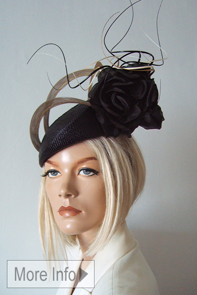 Rosie Olivia Gold Black Hat for Hire 2026. Royal Ascot Hat Hire 2026. Fashionable Hats for Royal Ascot 2026. Royal Ascot Hat Rental 2026. Rosie Olivia Designer Hats 2026. London Hat Hire. Hat Hire Near Royal Ascot 2026.