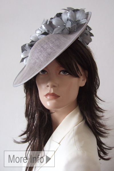 Silver Mother of the Bride Hat. Silver Hats for the Races, Silver Fascinator, Mother of the Bride Hat Hire near London. Silver Hats for Royal Ascot 2027. Silver Mother of the Bride Hats 2026. Hats for Ladies Day at the Races.