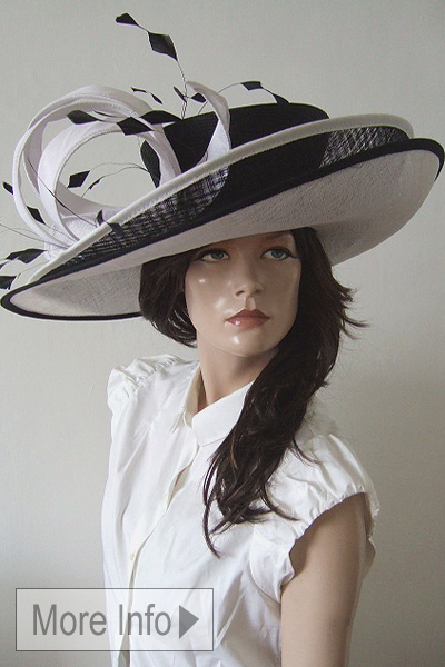 Big Black and White Mother of the Bride Hat 2026. Big Hats for the Races 2026. Hats for Royal Ascot 2027. Hat Hire Berkshire