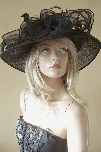 Nigel Rayment Black Organza Trimmed Hat for Ascot, Epsom. Hat for the Races. Mother of the Bride Hats