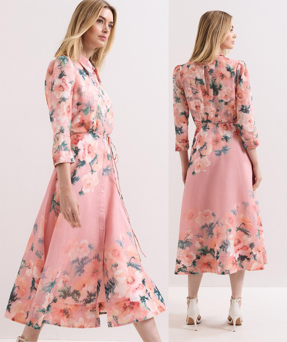 Phase Eight Pink Floral Dress 2026. Floral Shirt dress 2026. Outfits for Royal Ascot Races 2026. What to wear for Royal Ascot 2026. Fashionable Royal Ascot Dresses 2026. What to wear to the races 2026.